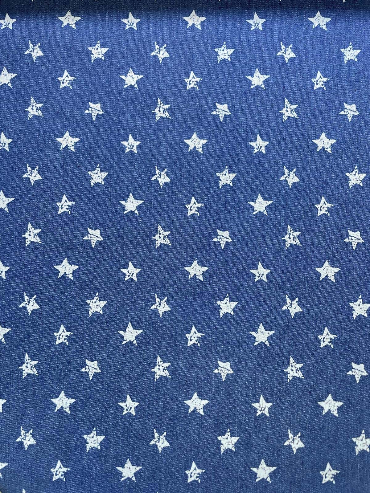 Denim-Traum mit Sternenprint – Elastischer Jeansstoff blau Denim-Traum mit Sternenprint – Elastischer Jeansstoff blau