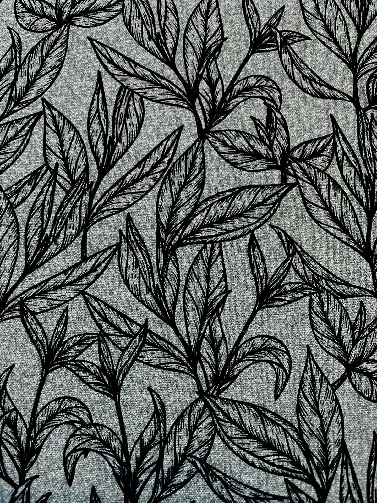 Deko Stoff mit Blättern grau