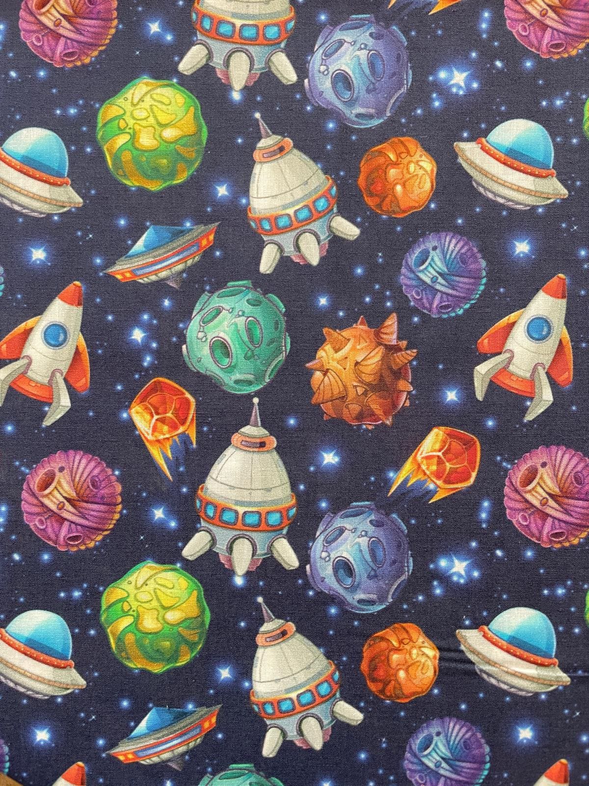  Baumwoll-Webware"Space Adventure" – Weltraum dunkelblau
