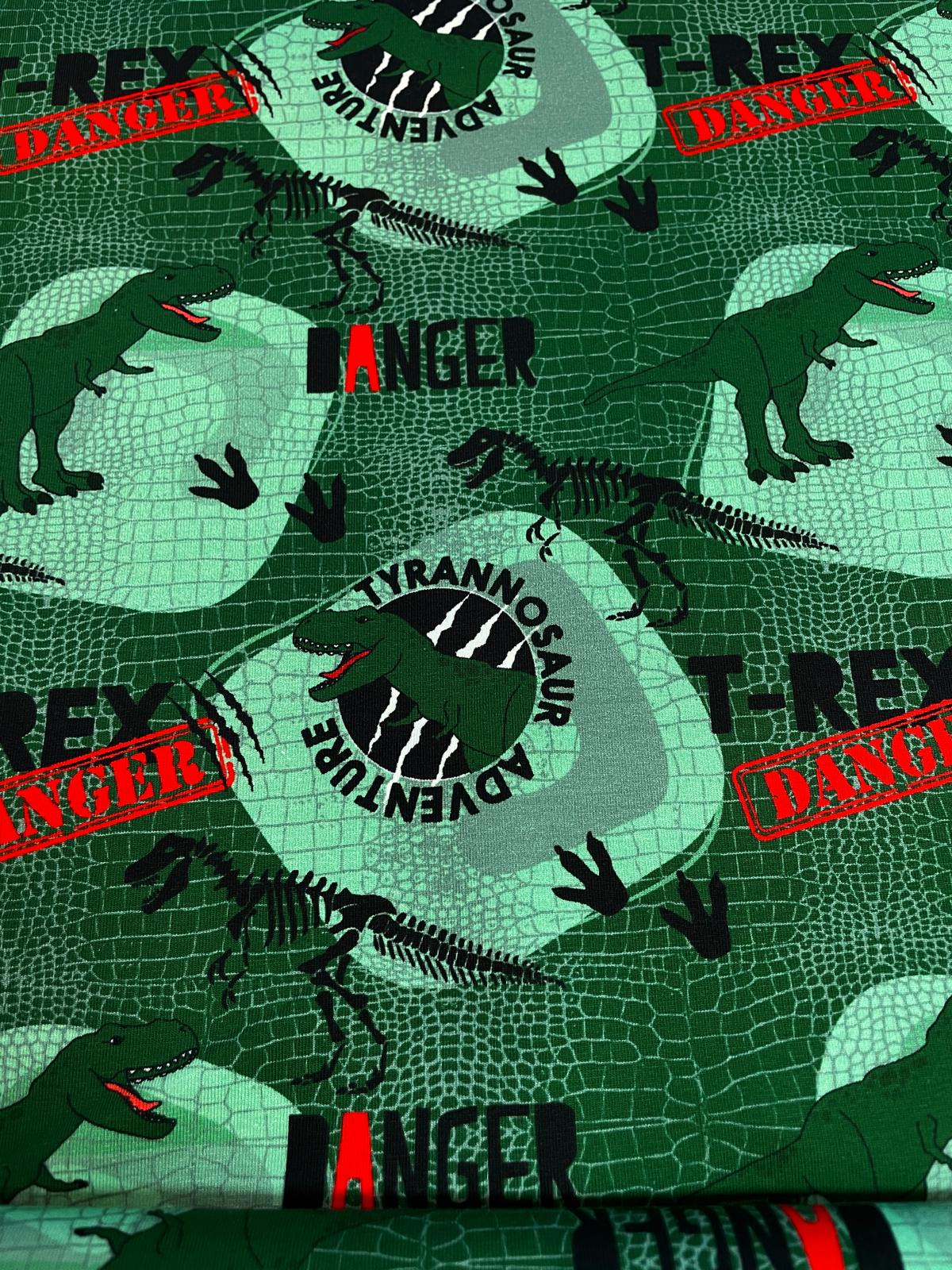 French Terry grün / rot mit Dinos