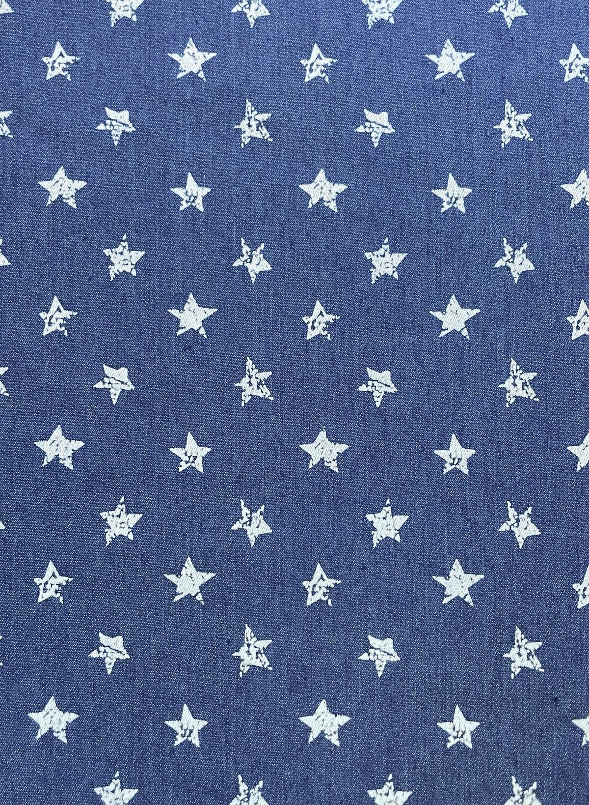 Denim-Traum mit Sternenprint – Elastischer Jeansstoff blau