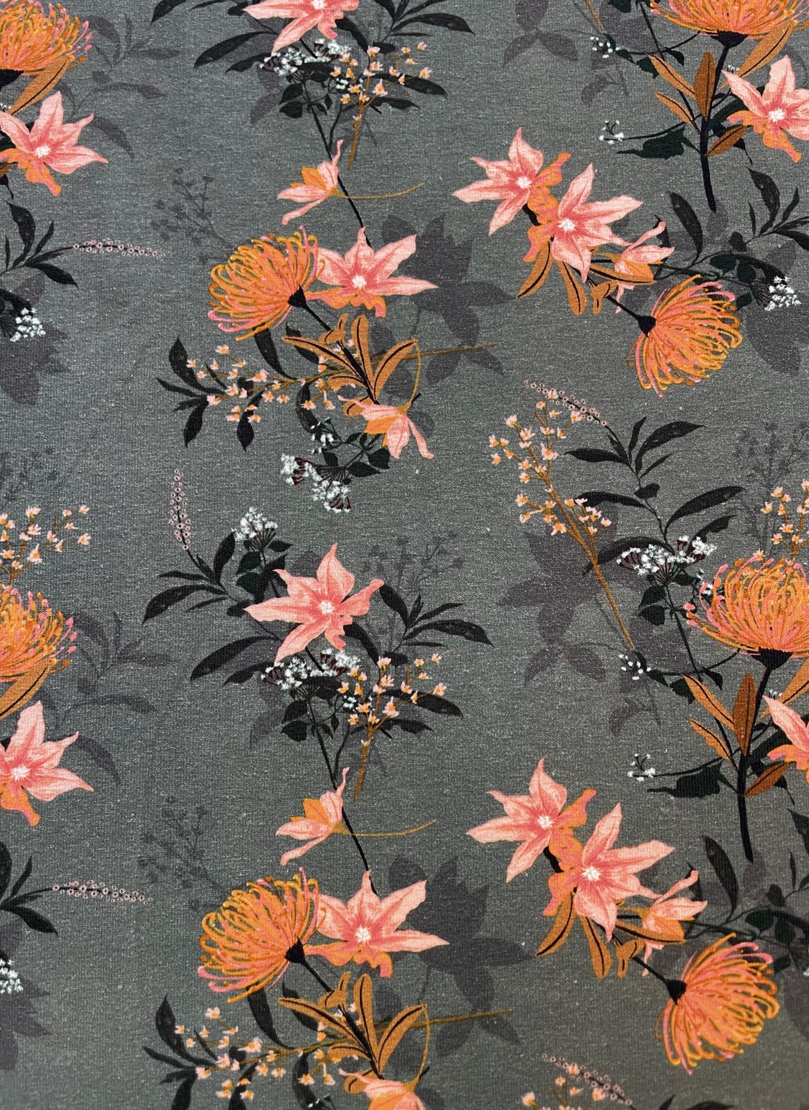 Baumwoll-Jersey "Flowers" mit Blumen olivegrün