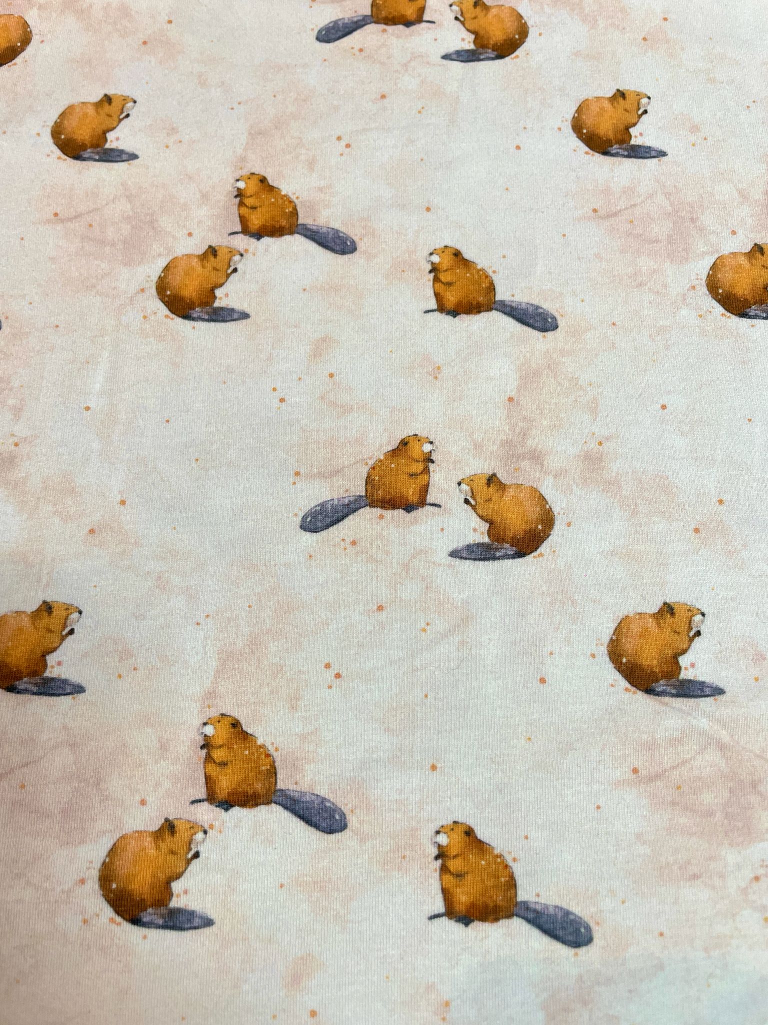 Jersey "Biberbau" creme / beige mit Bibern