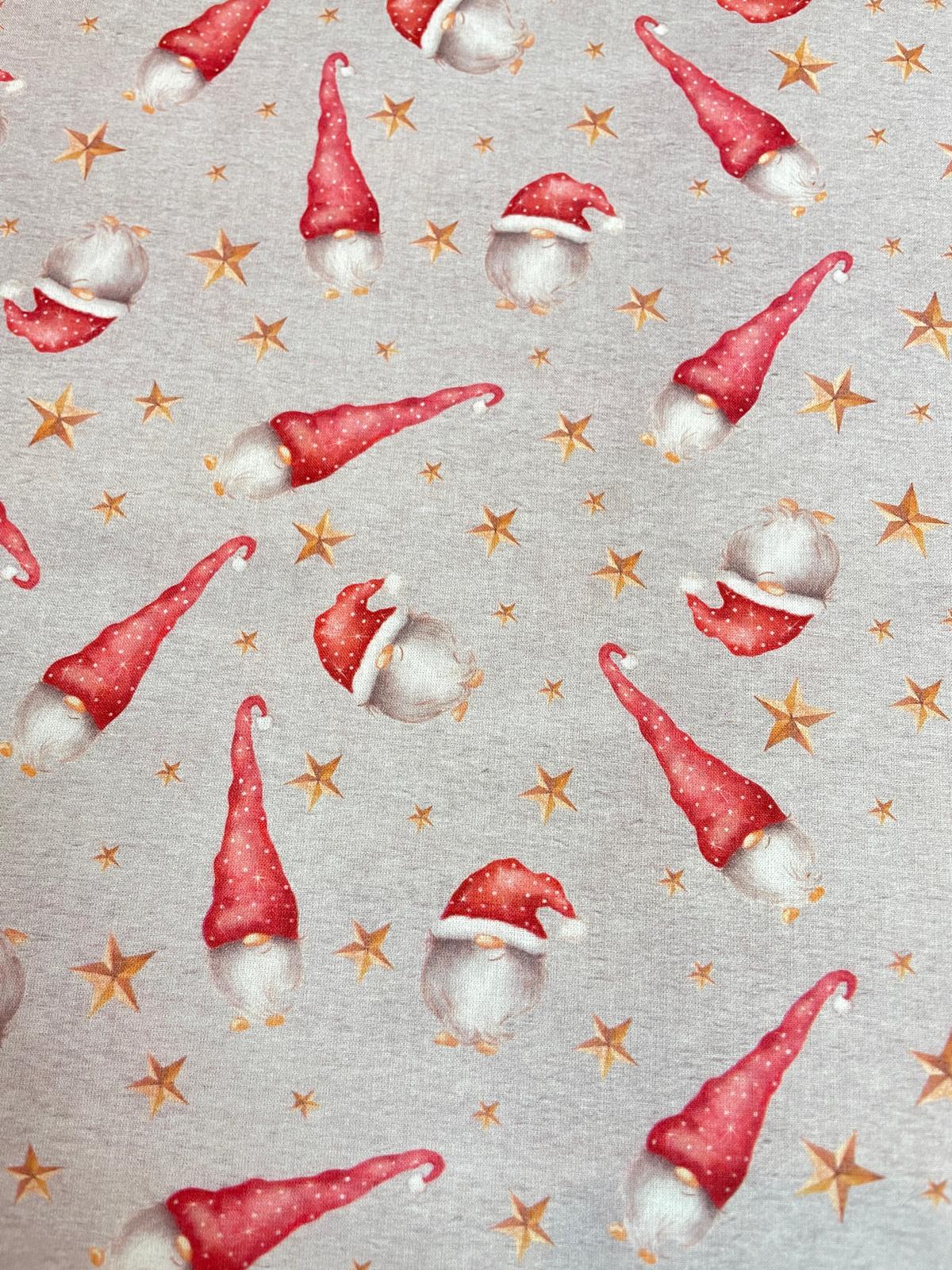 Baumwolle Weihnachten Wichteln Sterne grau/rosarot
