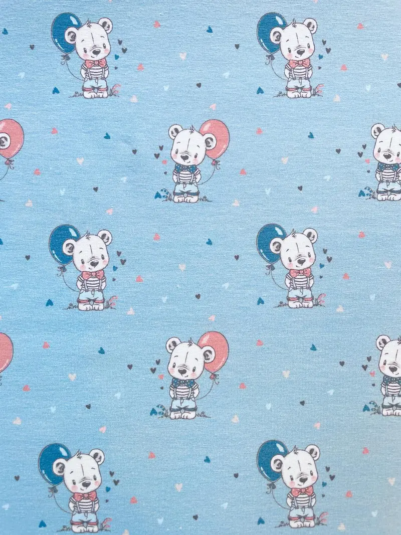 Baumwoll-Jersey "Party Bear"  mit Eisbären hellblau