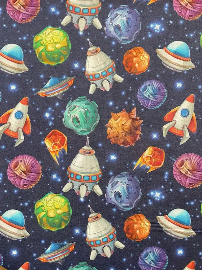  Baumwoll-Webware"Space Adventure" – Weltraum dunkelblau