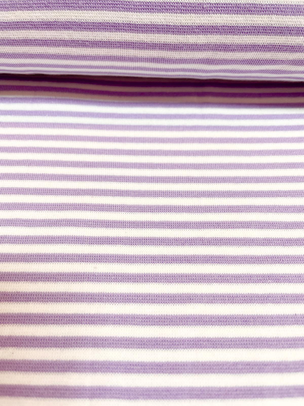 Bündchenstoff  gestreift lila/weiß