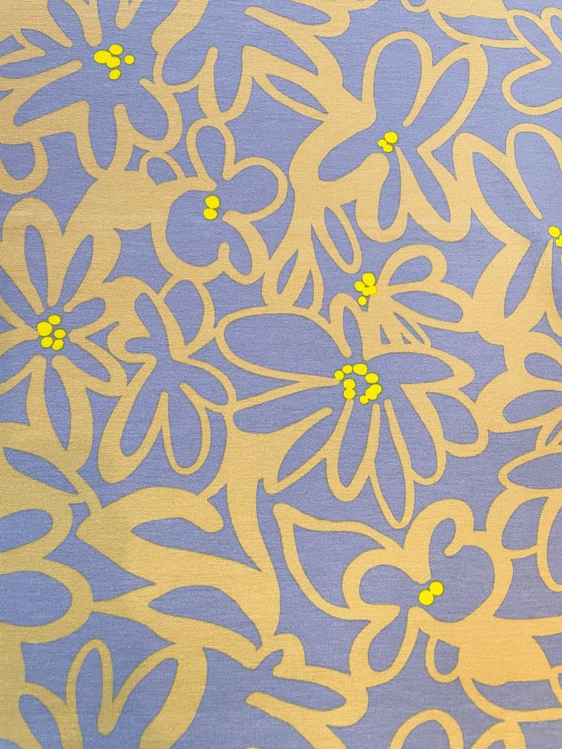 Viskosejersey „Abstract Bloom“ mit Blumenmuster beigegelb & Flieder 