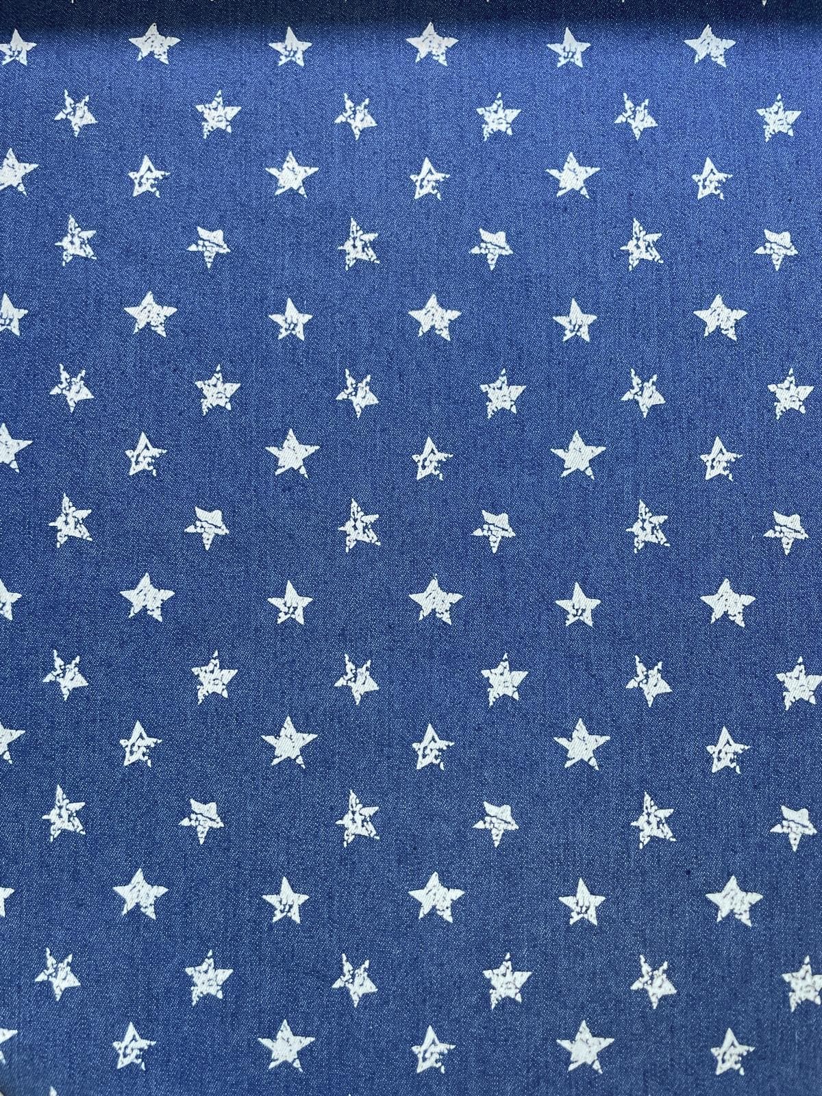 Denim-Traum mit Sternenprint – Elastischer Jeansstoff blau