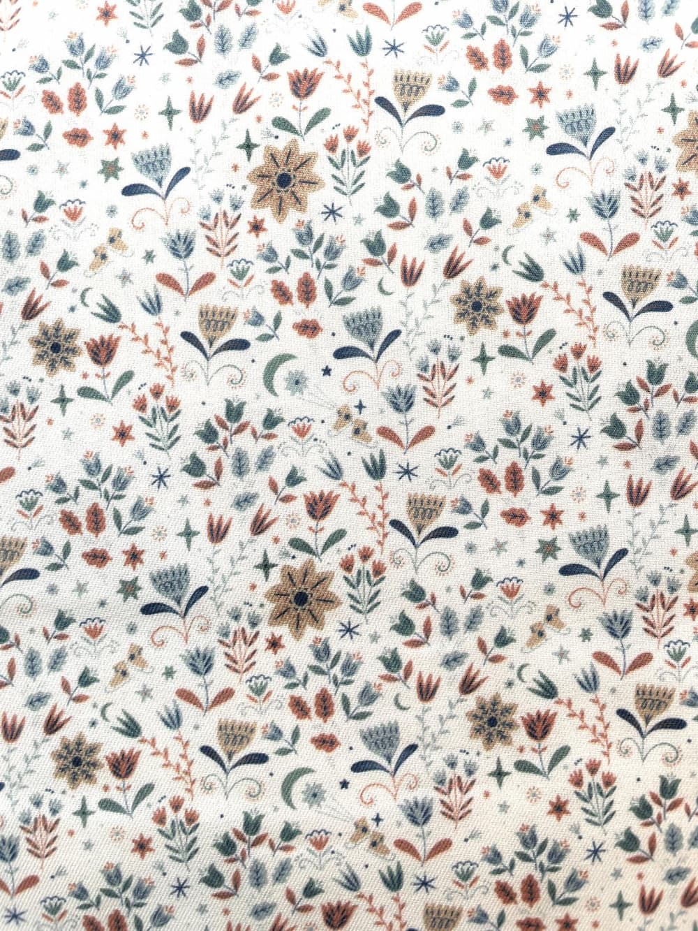 Baumwoll-Webware „Boho-Botanicals“ weiss /beige/blau