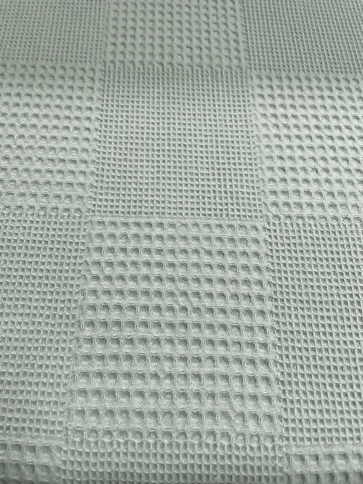 Waffeljersey in Mintgrün mit großem Karomuster – strukturierte Meterware für Handtücher und Babykleidung