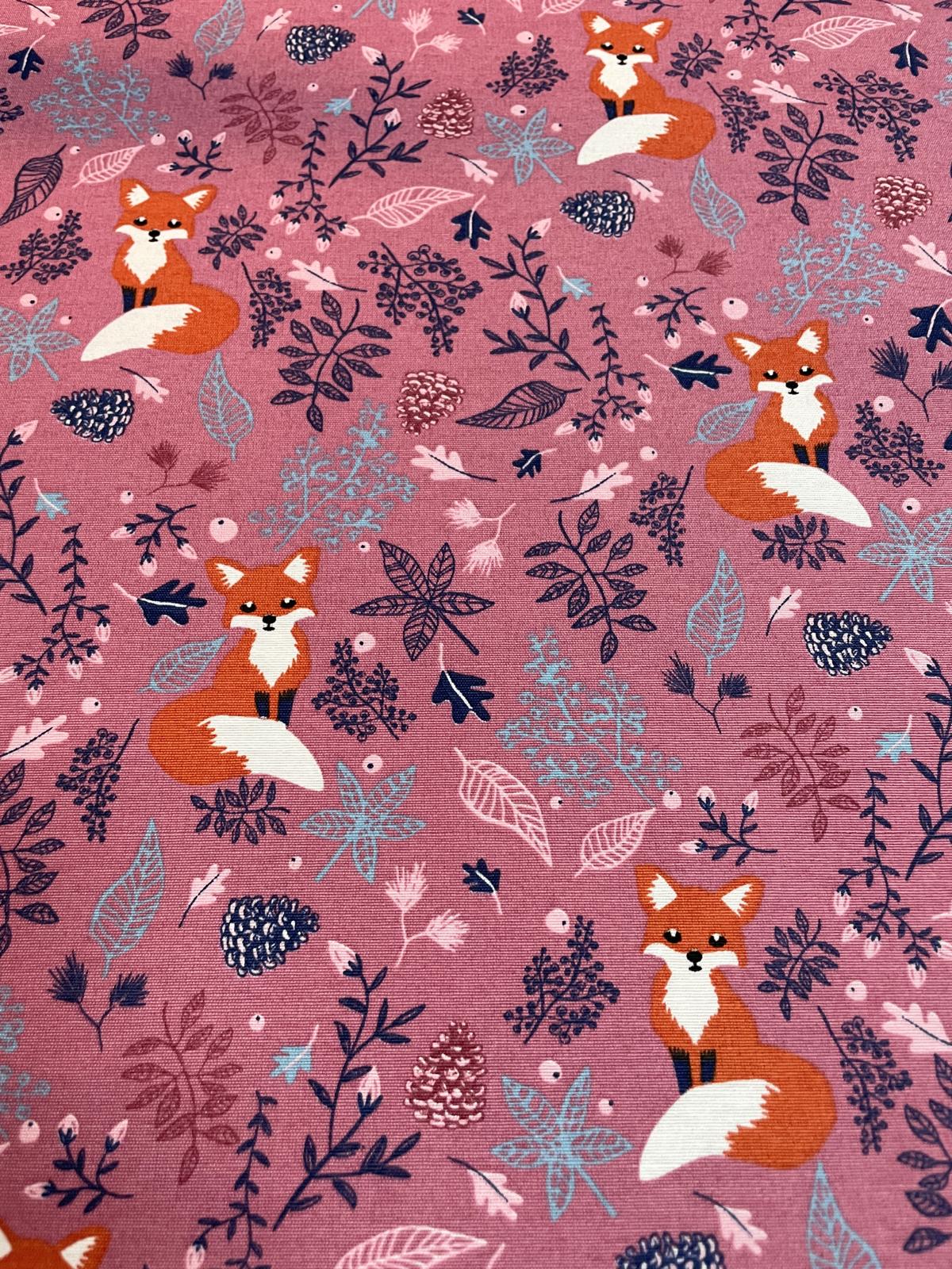 Dekostoff altrosa mit Füchsen