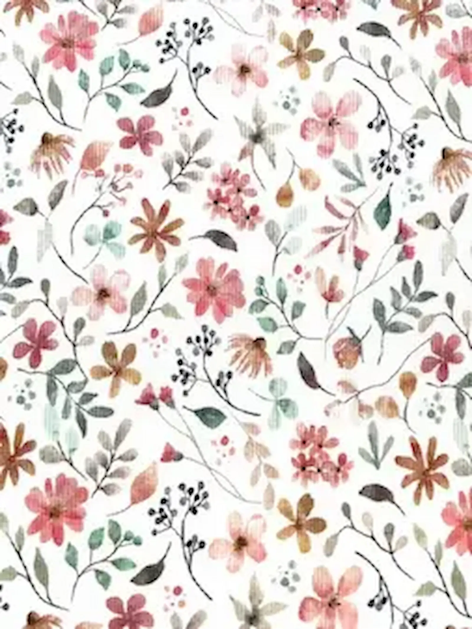 Weicher Rippjersey-Stoff mit filigranem Blumenmuster in Pastelltönen wie Rosa, Gelb und Grün auf weißem Grund.