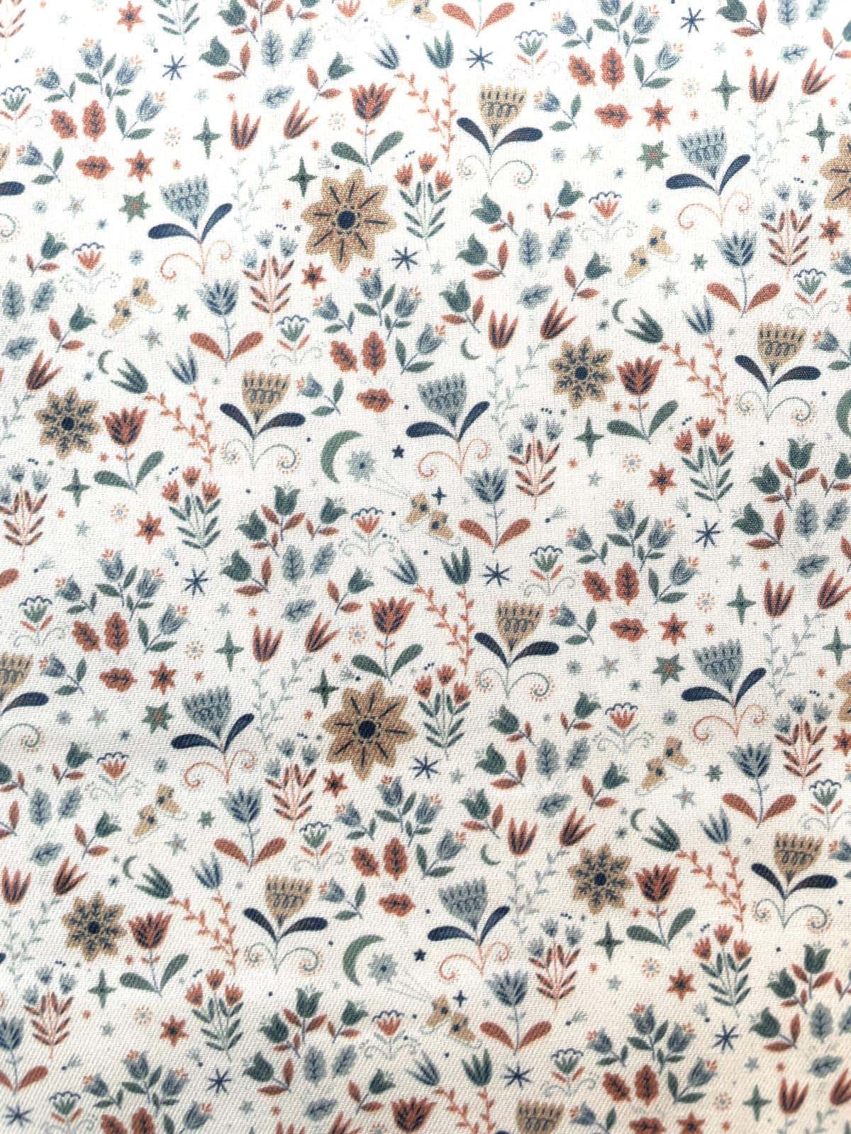Baumwoll-Webware „Boho-Botanicals“ weiss /beige/blau Baumwoll-Webware „Boho-Botanicals“ weiss /beige/blau