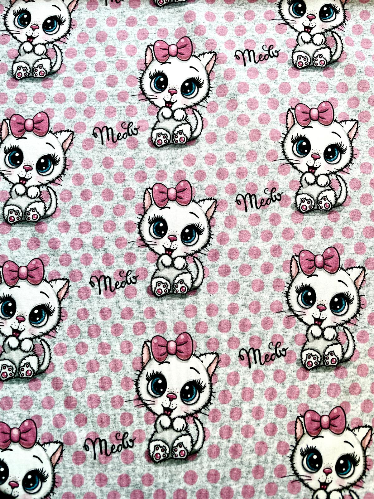 Baumwoll-Jersey "Miss  Meow" mit Katzen grau /pink