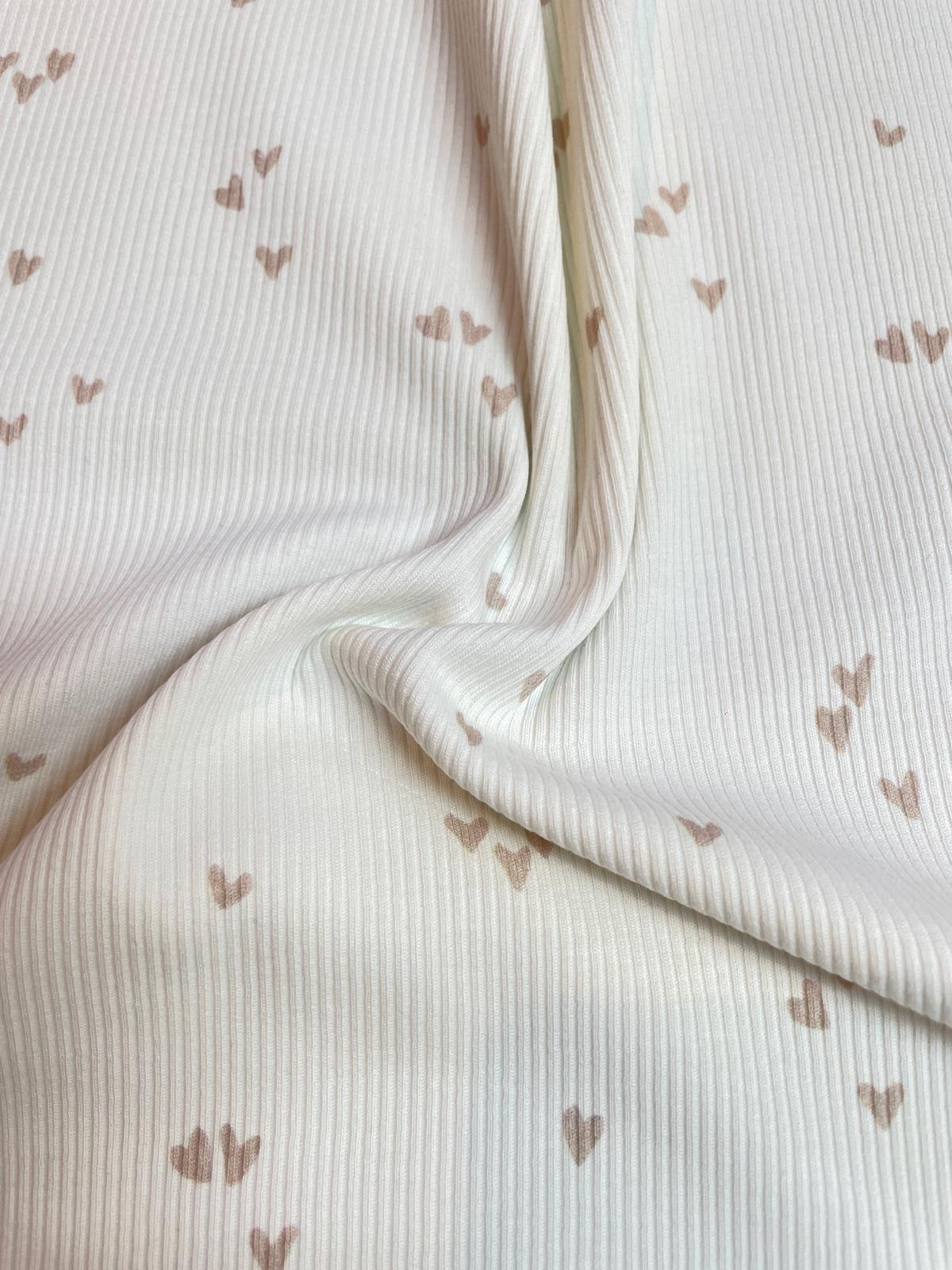Rippstrick Jersey Stoff -beige/creme Herzen