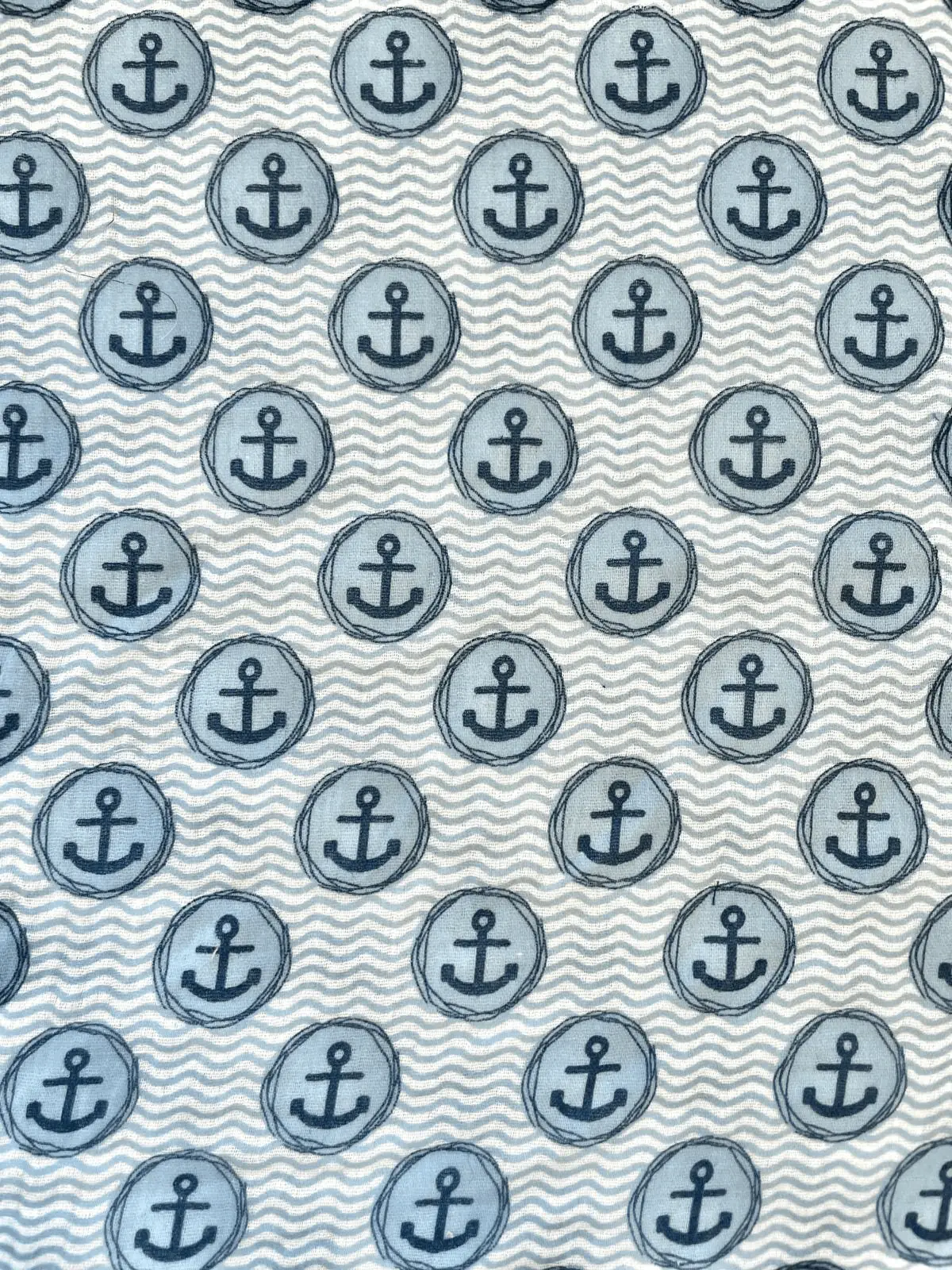 Musselin „Maritimer Anker“  Maritim grau/blau 