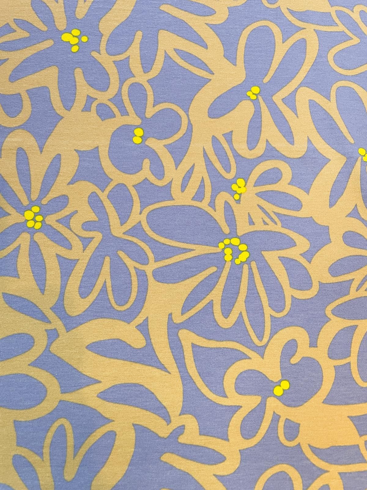 Viskosejersey „Abstract Bloom“ mit Blumenmuster beigegelb & Flieder 