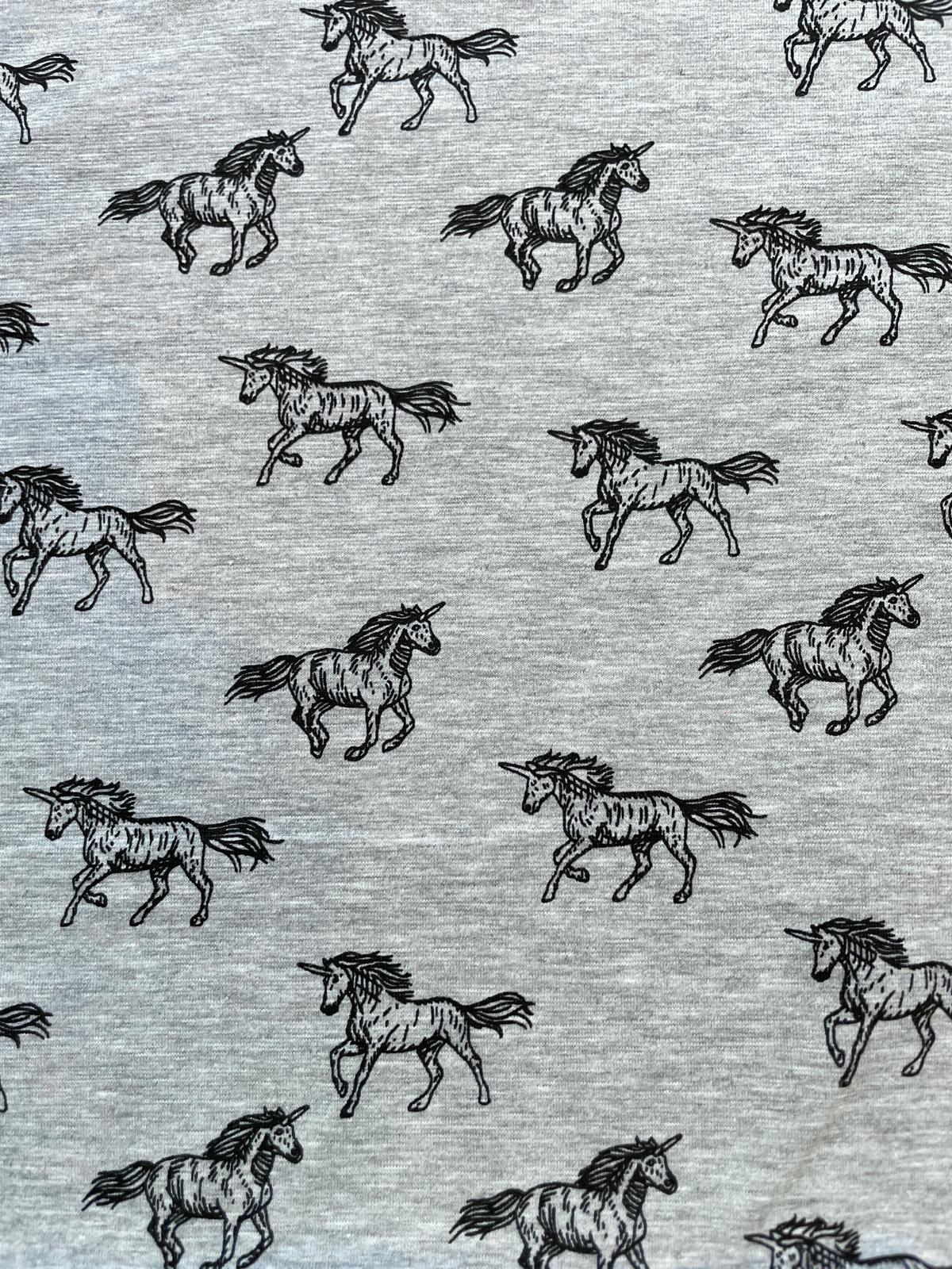 Baumwoll-Jersey "Mystic Unicorn" mit Einhörner grau-melange