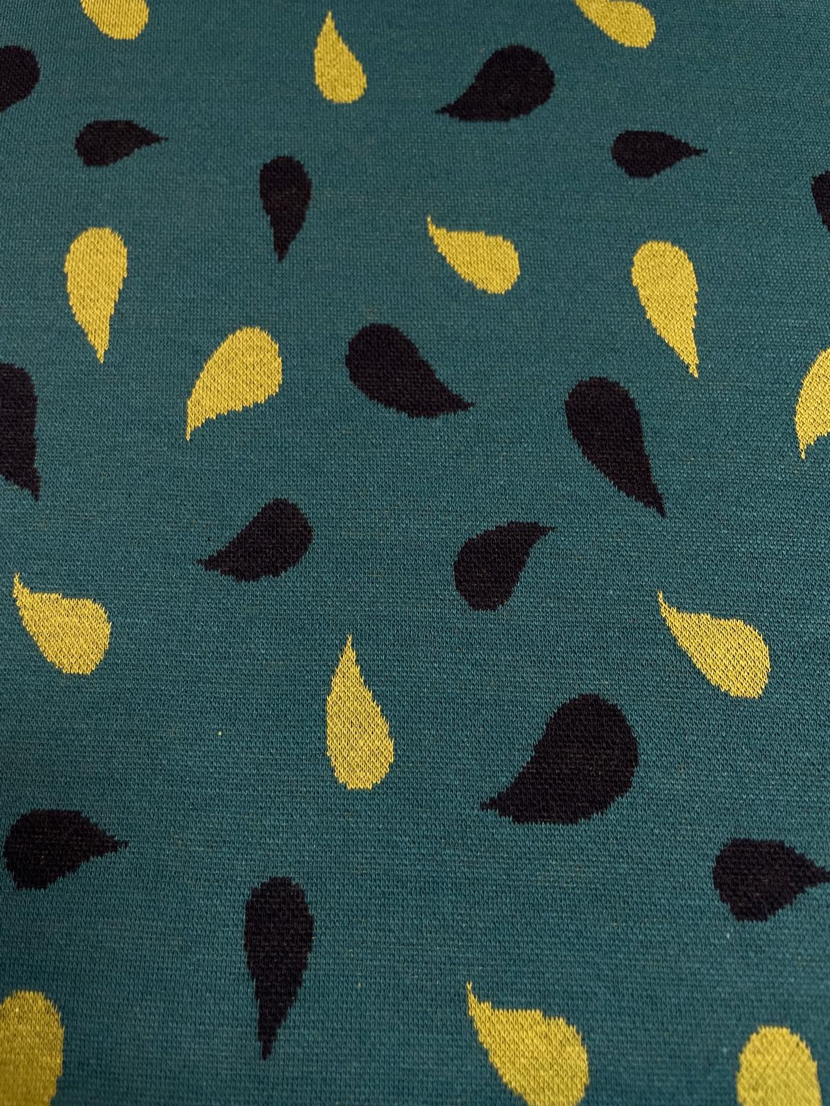 Strick - Jacquard petrol / schwarz / gelbgrün mit Tropfen