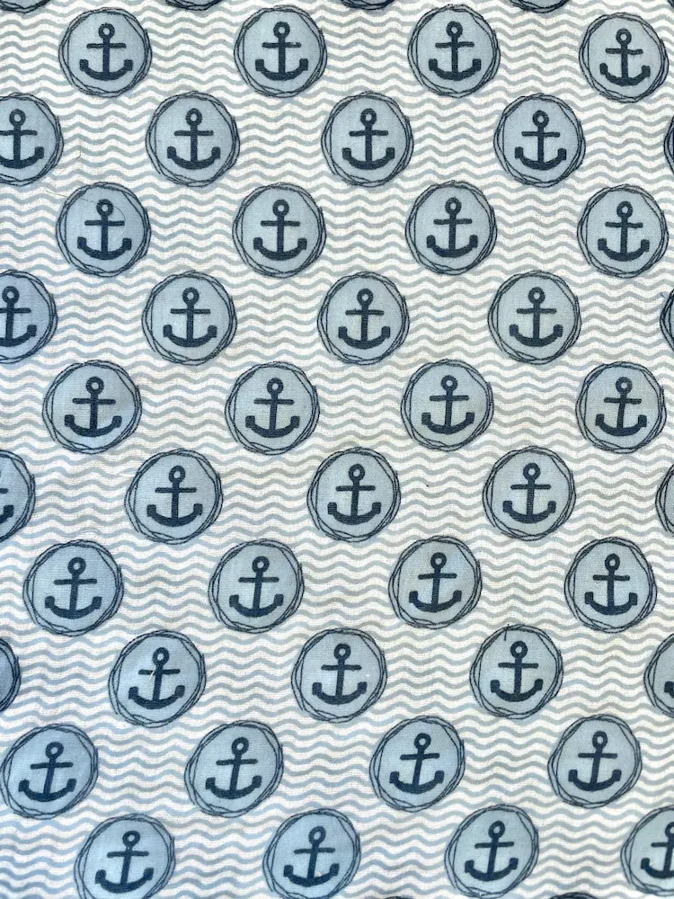 Musselin „Maritimer Anker“  Maritim grau/blau 