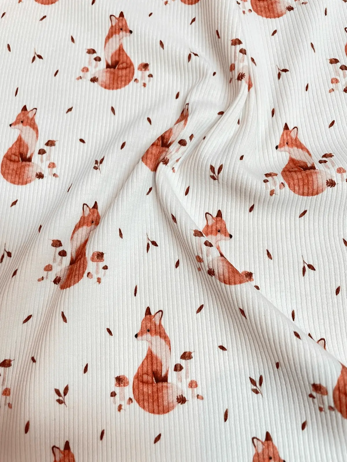 Rippstrick Jersey Stoff-Füchse creme / orange / rost Rippstrick Jersey Stoff-Füchse creme / orange / rost