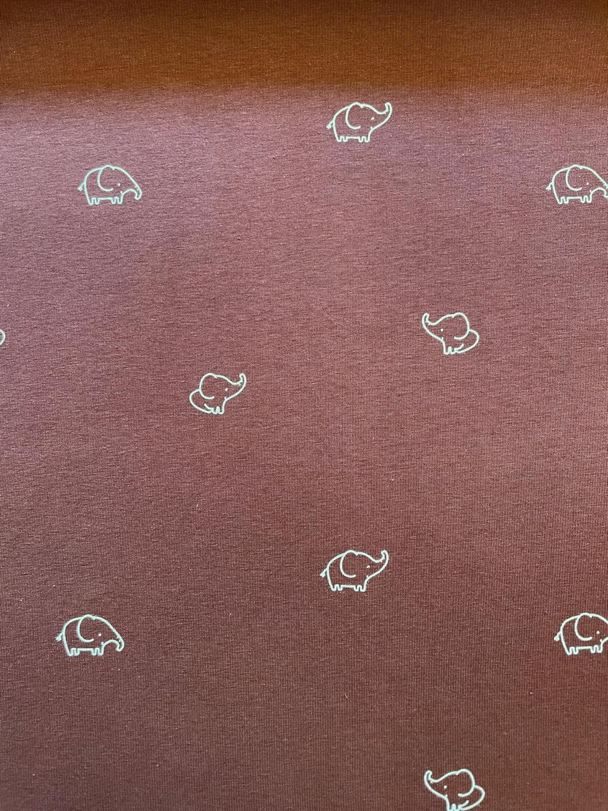 Baumwolljersey „Kleine Elefanten“ – Rostbraun