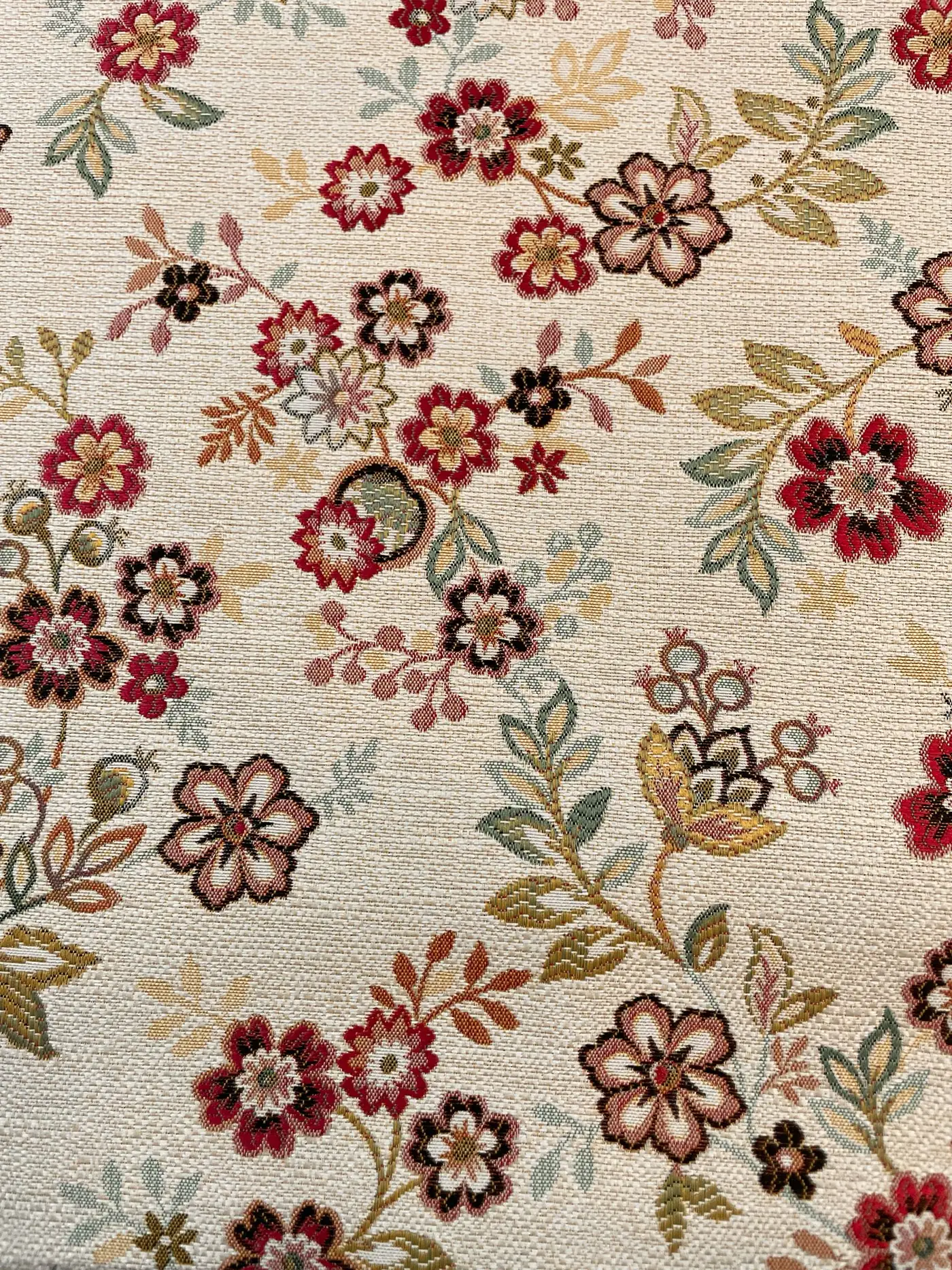 Gobelin Creme/Grün Blumenmuster Beidseitig 