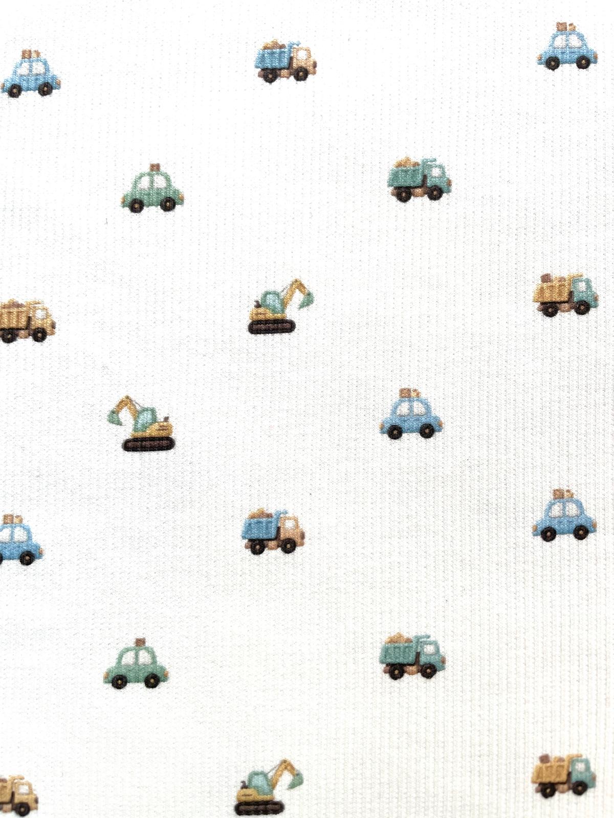 Rippjersey "Kleine Baustelle" mit Baufahrzeugen creme