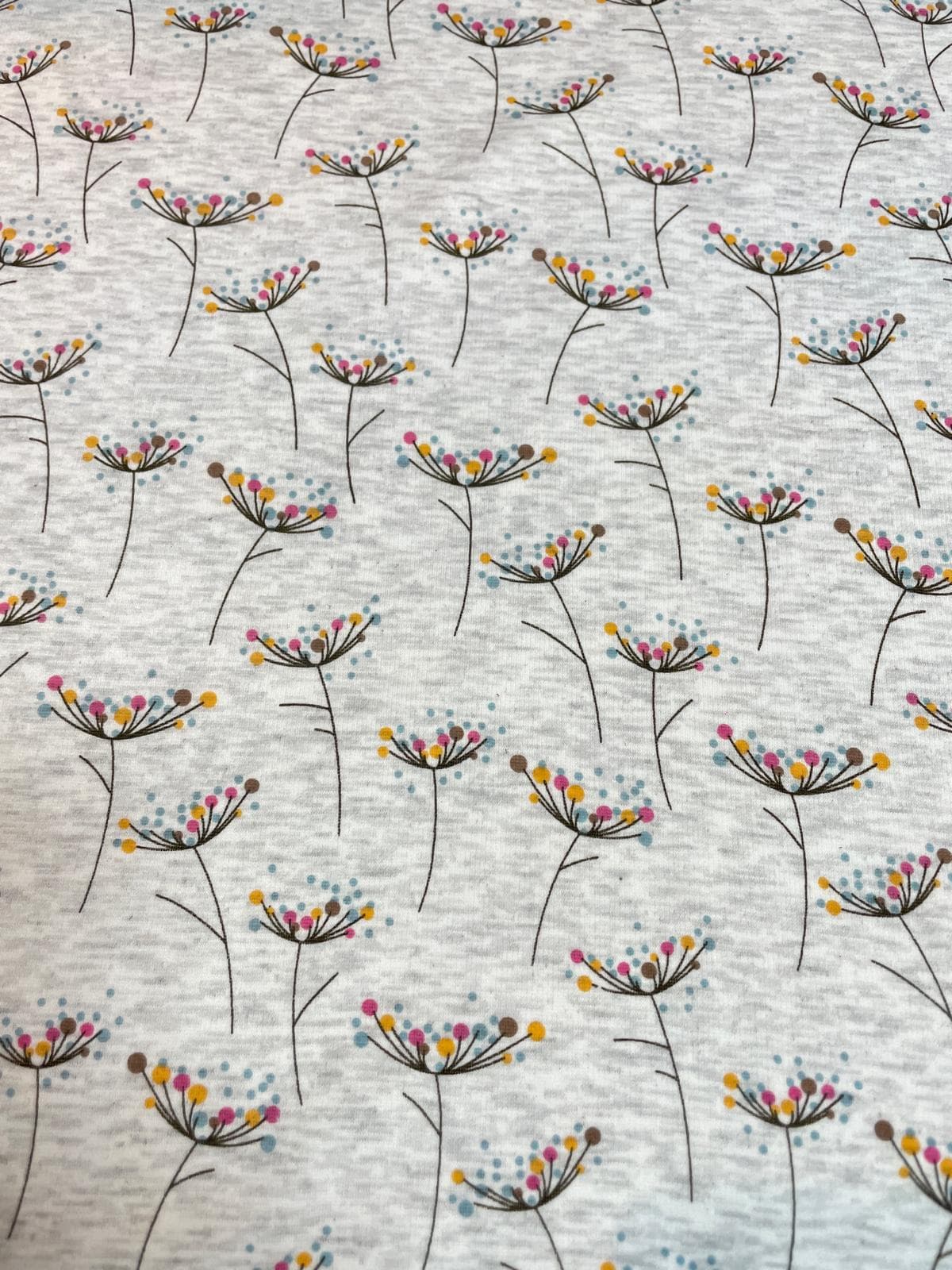 Alpenfleece "Farbenfrohe Pusteblume" grau melange Alpenfleece "Farbenfrohe Pusteblume" grau melange