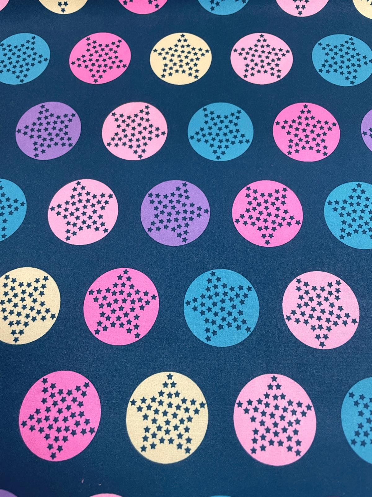 Softshell petrol mit Sternen / Kreisen bunt