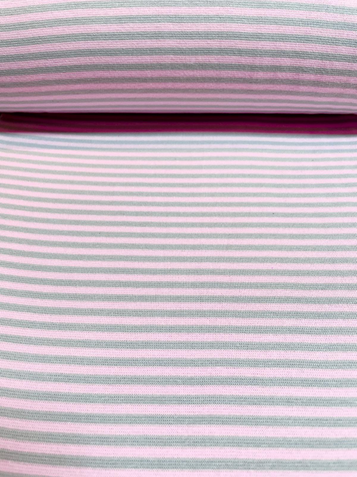 Bündchenstoff  gestreift grau/rosa