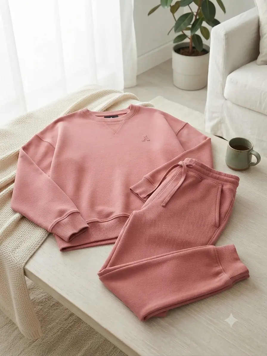 Hochwertiger, einfarbiger Sweatstoff in den Trendfarben Dark Salmon und Terracotta, flach liegende Textur, ideal für DIY-Loungewear