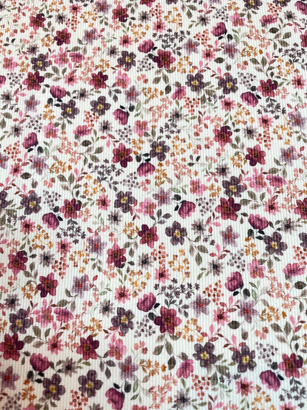 Ripp Jersey mit Blumen floral alt lila/mauve/beere