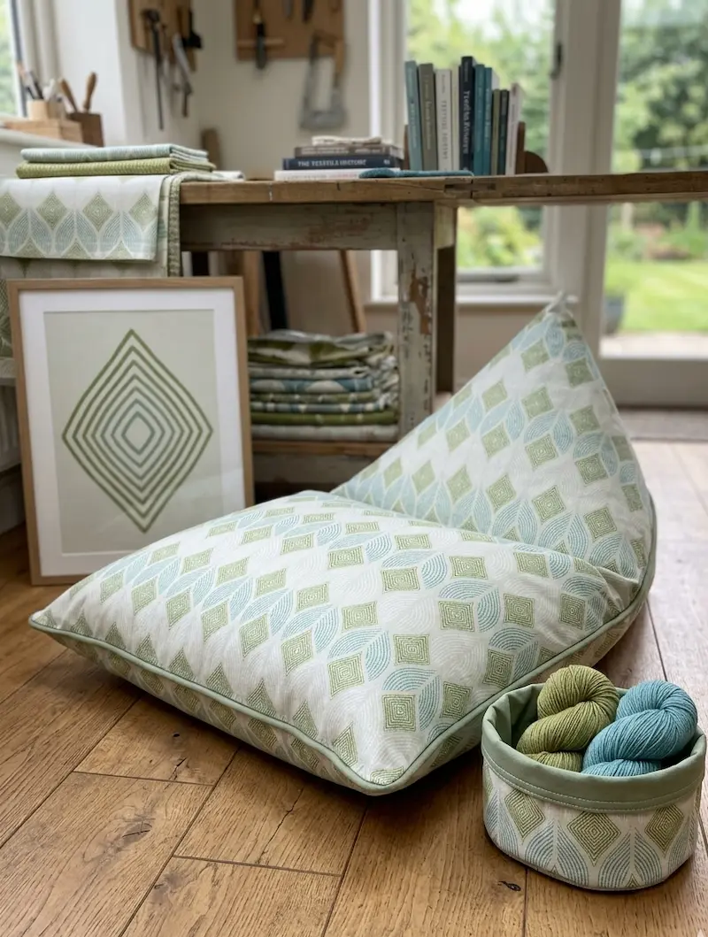 Hochwertiger Baumwollstoff mit modernem geometrischem Muster für Kissen, Vorhänge und Innendekoration.