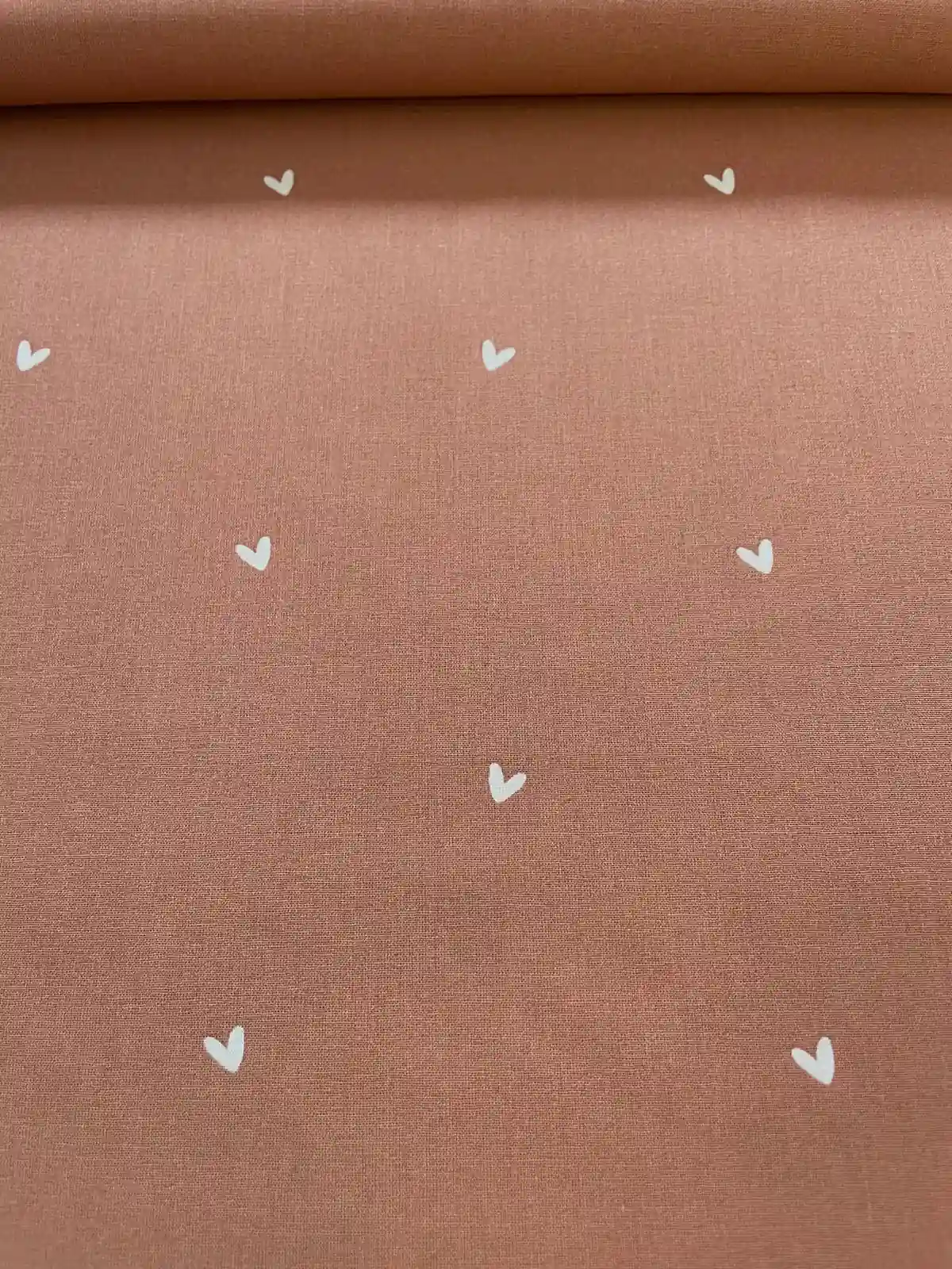 Baumwoll-Webware "Zarte Herzen" terracotta/weiss