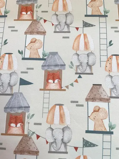 Bio French Terry mit Tieren braun/beige/dusty grün