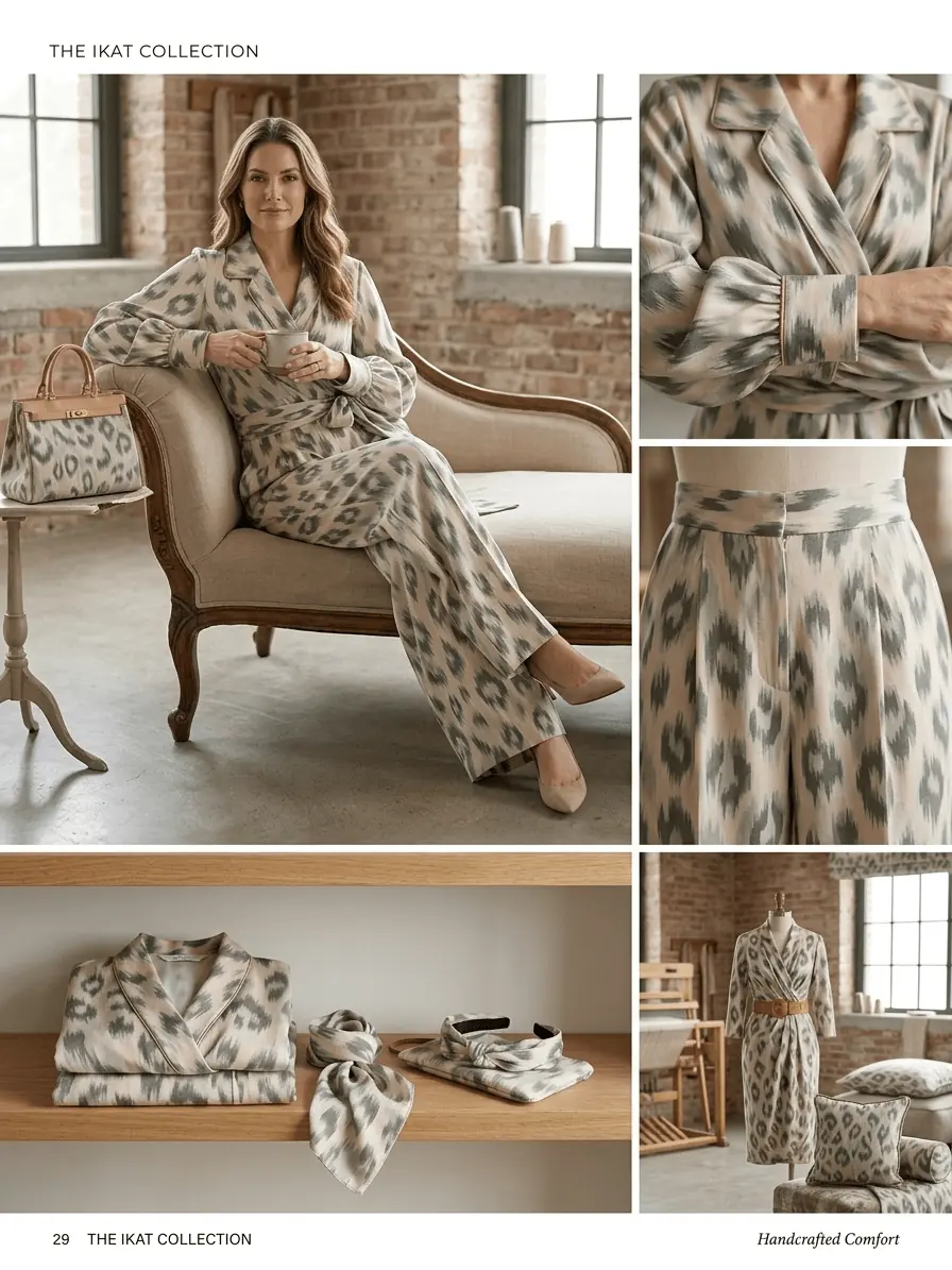Baumwoll-Twill Stretch – „Ikat/Leoparden-Dessin in Salbei & Puder“