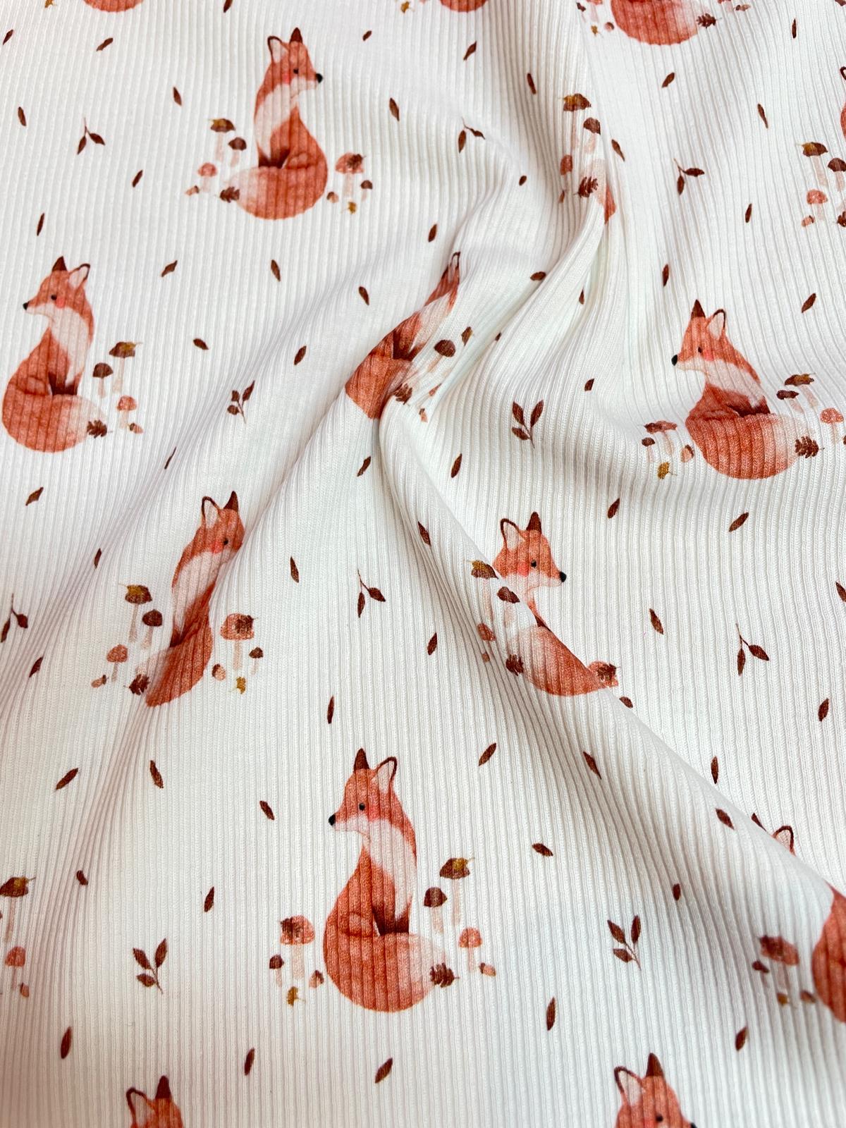 Rippstrick Jersey Stoff-Füchse creme / orange / rost