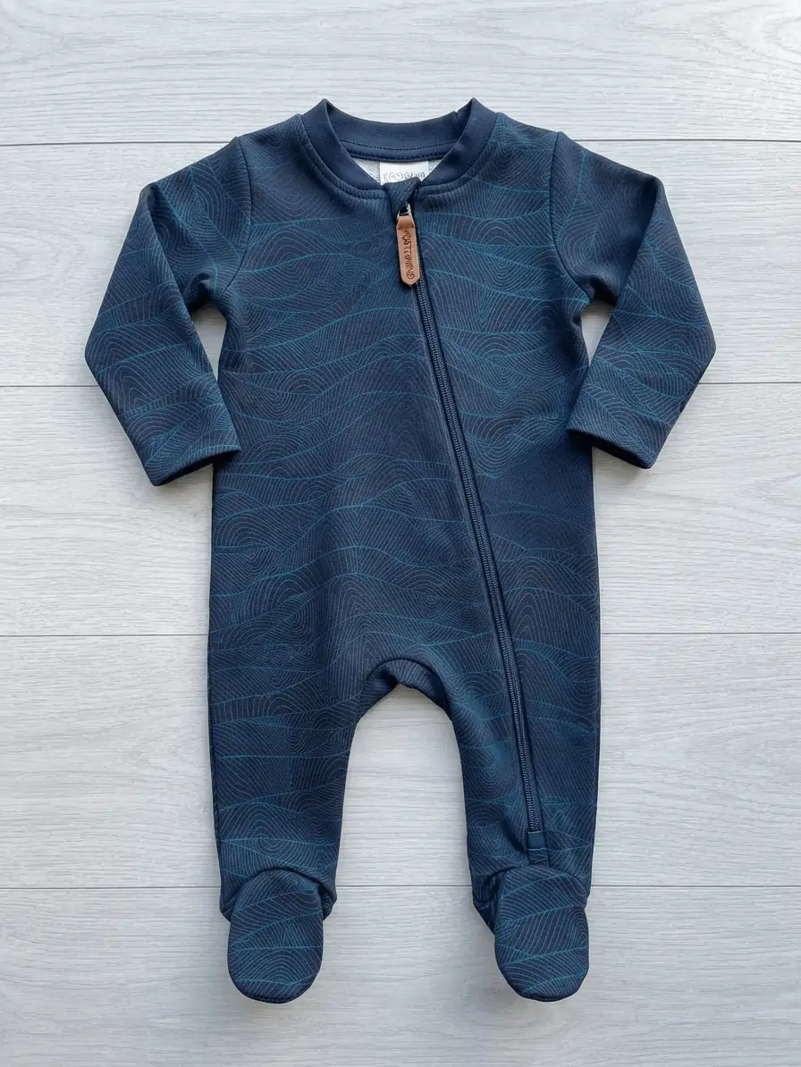 Selbstgenähter Baby-Strampler mit Füßchen und Reißverschluss aus blau-türkisfarbenem French Terry Sommersweat