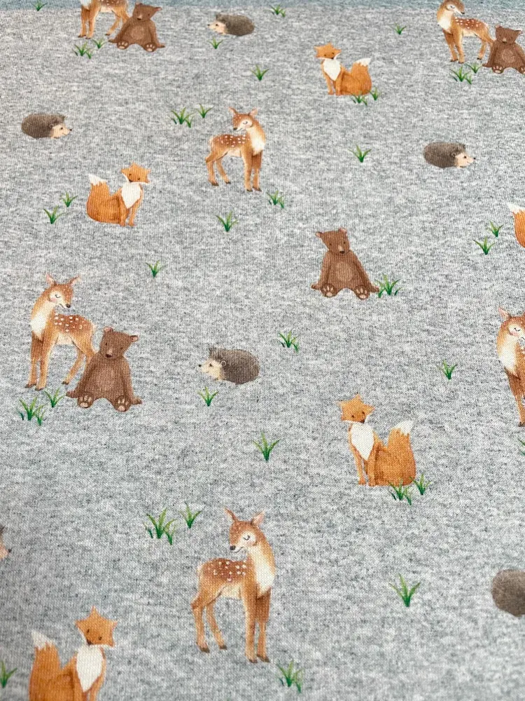 Alpenfleece "Waldtiere auf Melange" grau 