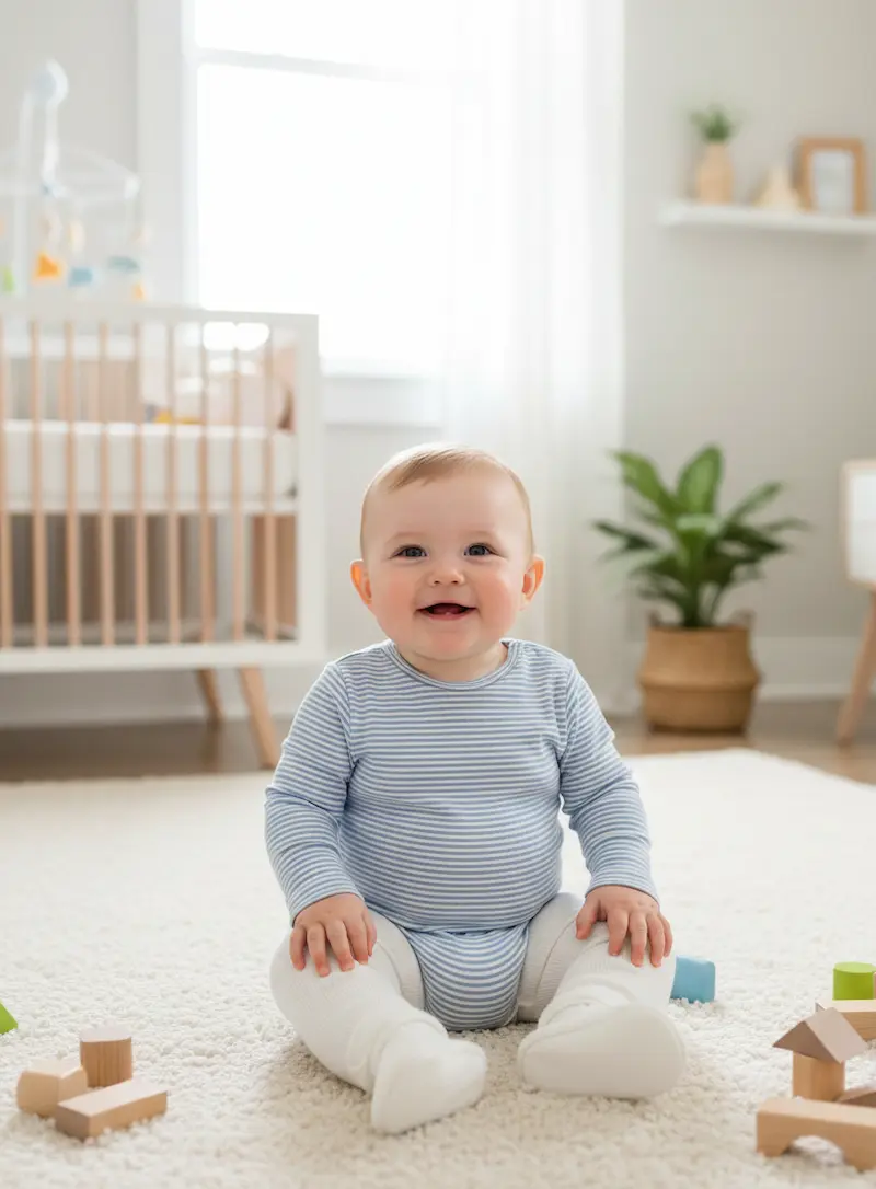 Baby Body aus gestreiftem Jersey – Hellblau Weiß