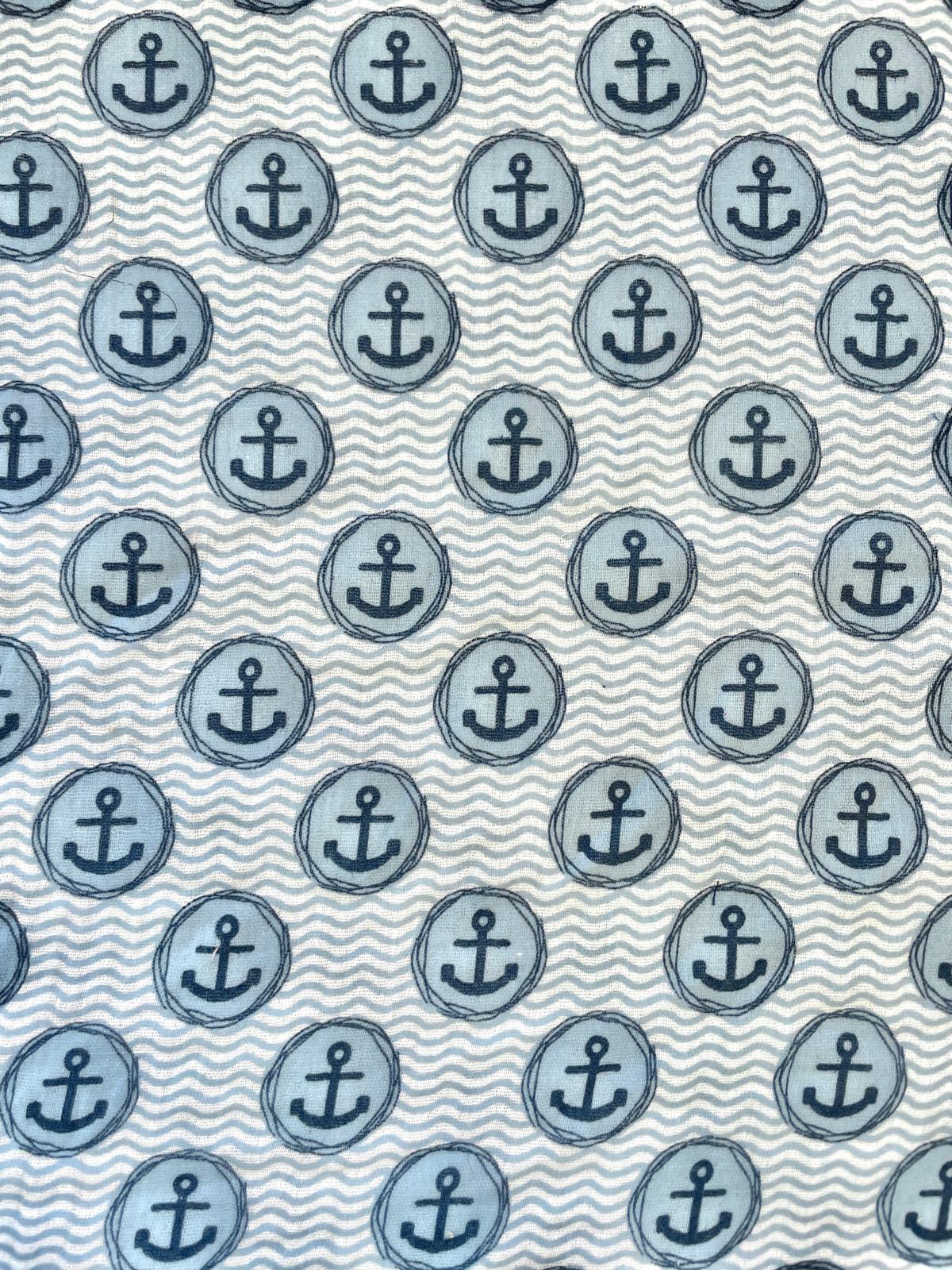 Musselin „Maritimer Anker“ Maritim grau/blau Musselin „Maritimer Anker“ Maritim grau/blau