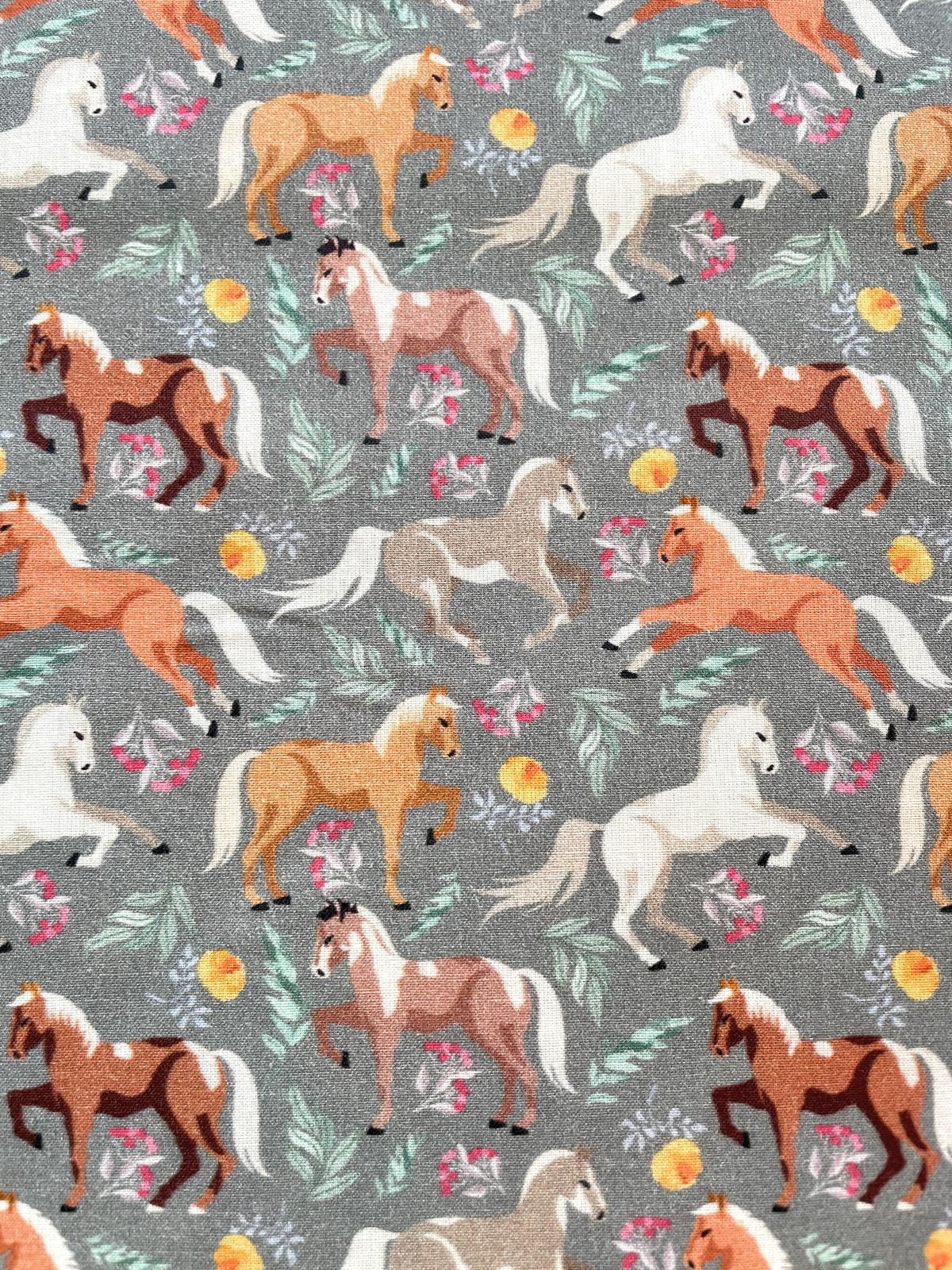 Baumwolle mit Pferden grau