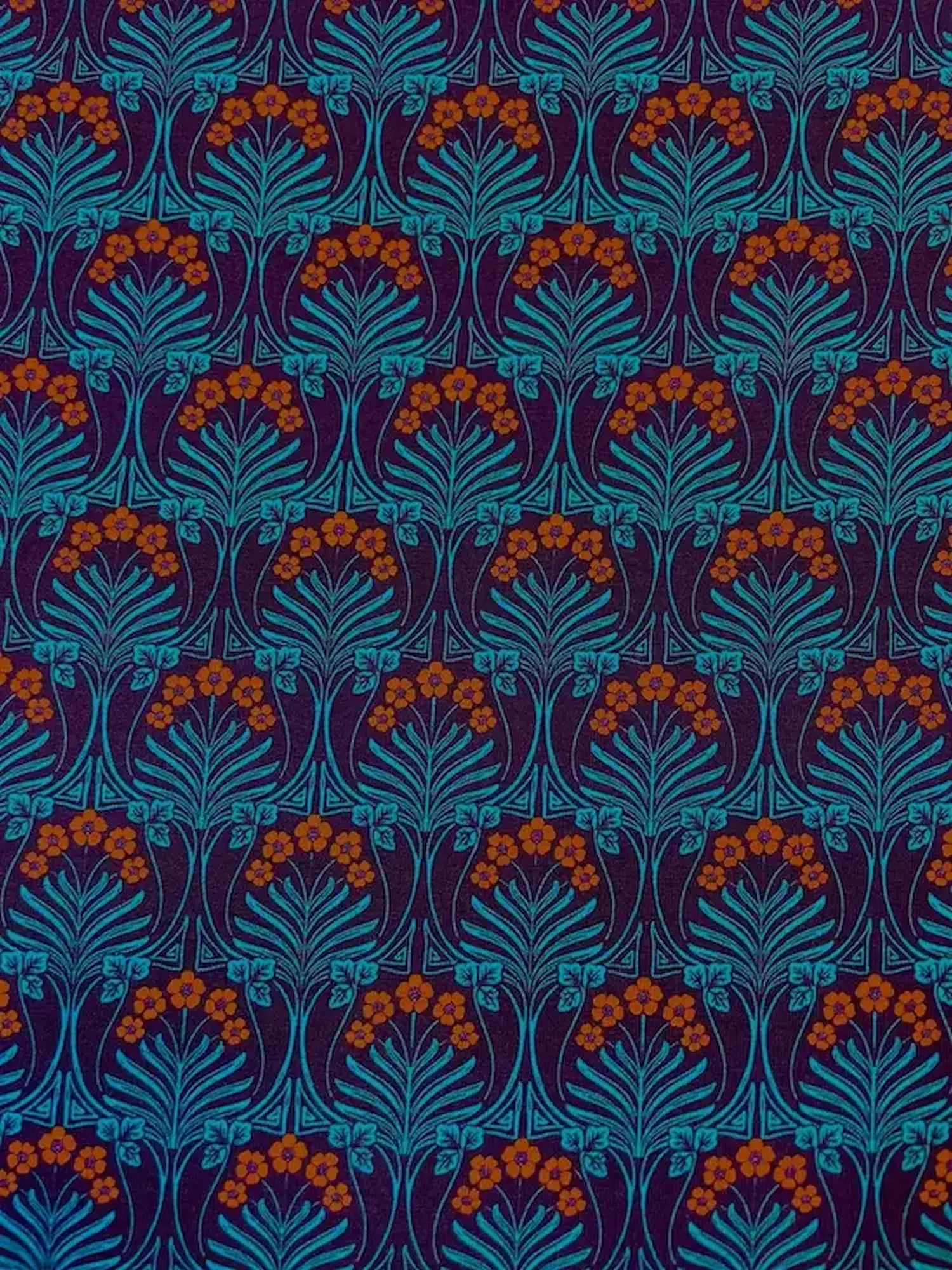 Viskose-Jersey "Royal Art Deco" petrol/orange mit Blumenmuster Viskose-Jersey "Royal Art Deco" petrol/orange mit Blumenmuster