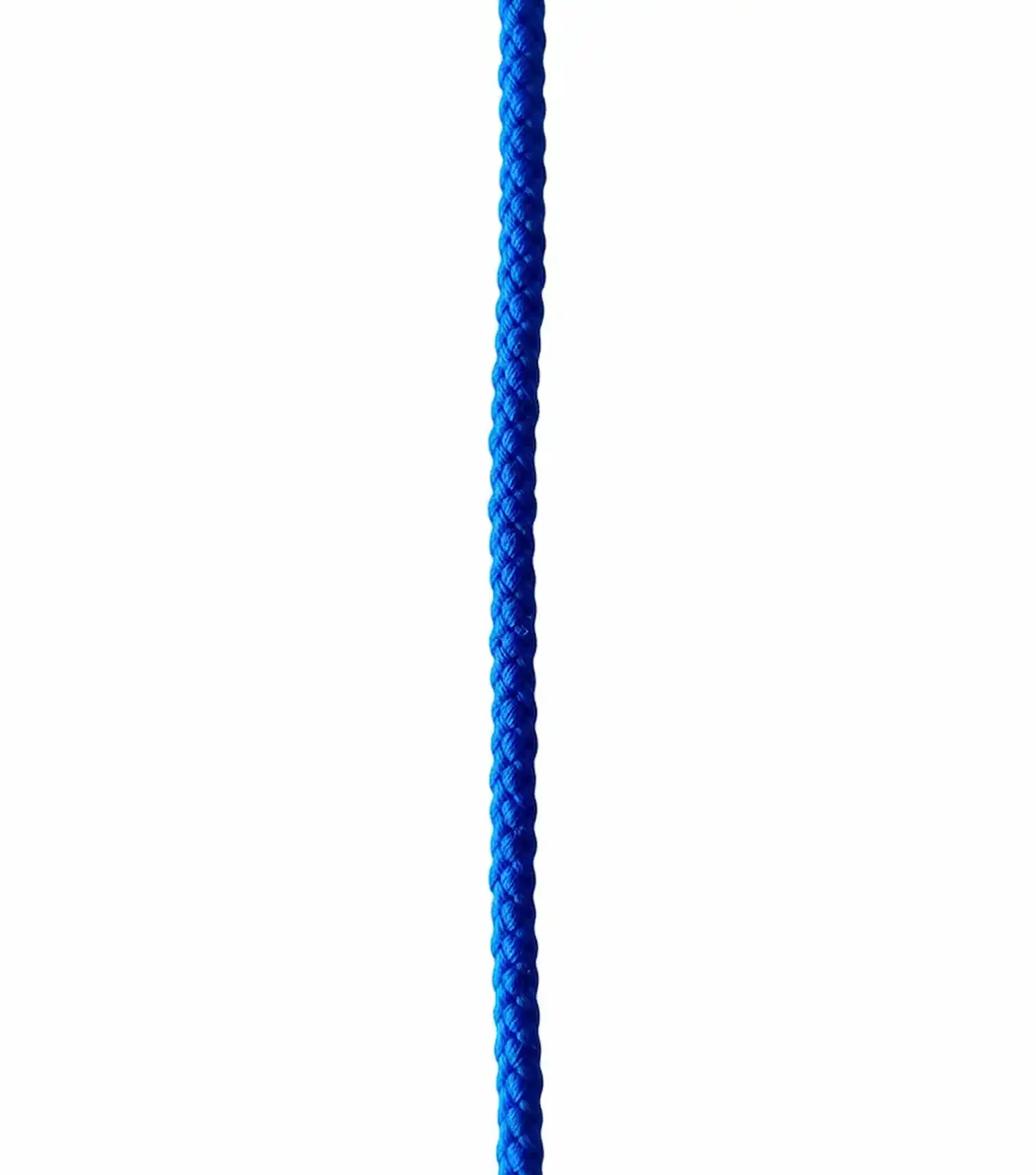 Nahaufnahme von einer dicken geflochtenen Kordel mit 10mm Breite in Königsblau, Struktur der stabilen blauen Baumwollkordel als Meterware für Hoodies