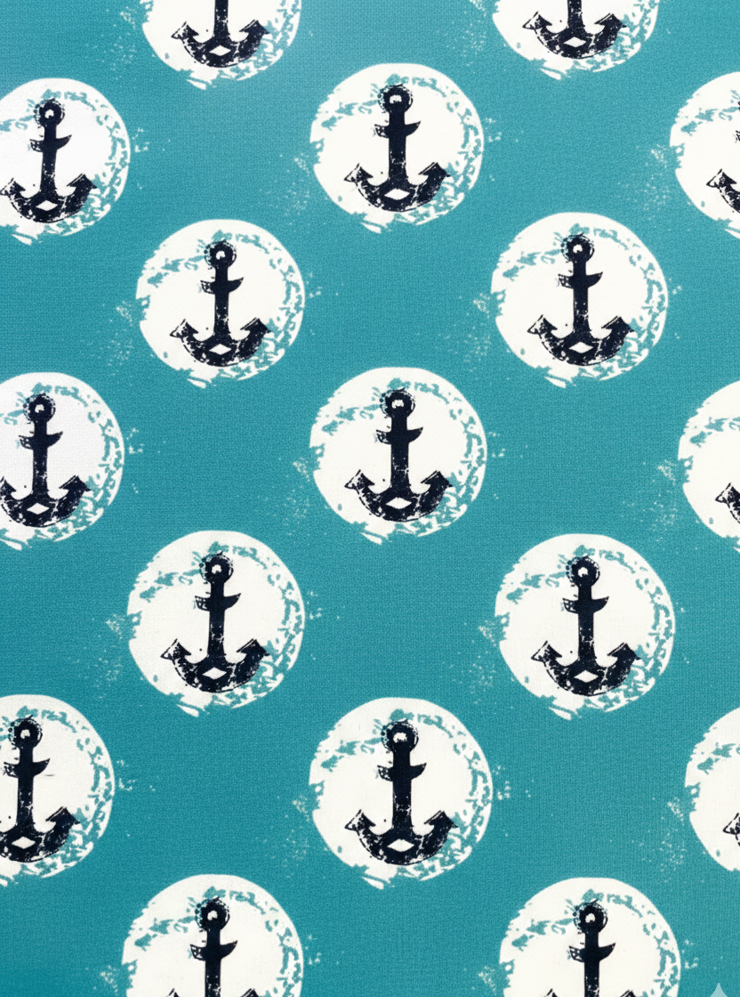 French Terry „Anker" maritim türkis /dunkelblau