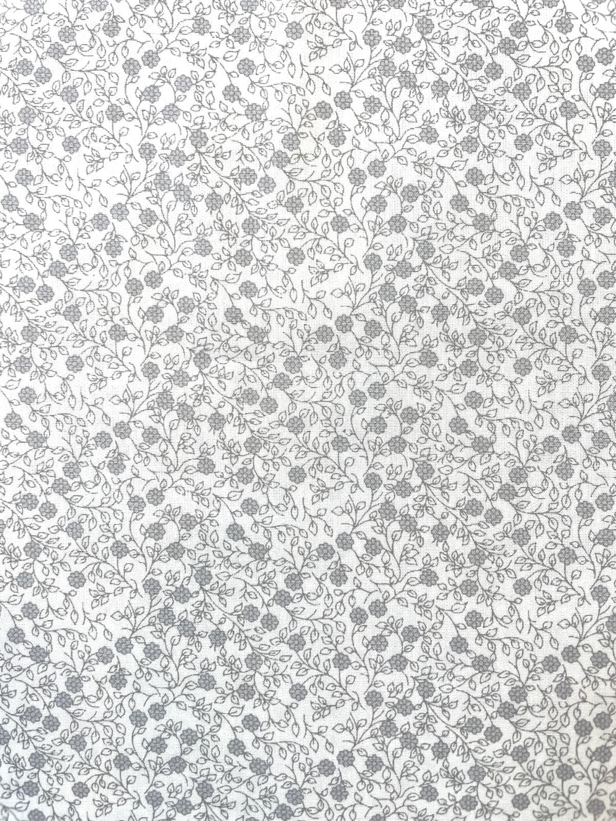 „Vintage Bloom“ – Hochwertige Baumwoll-Webware in Grau-Weiß