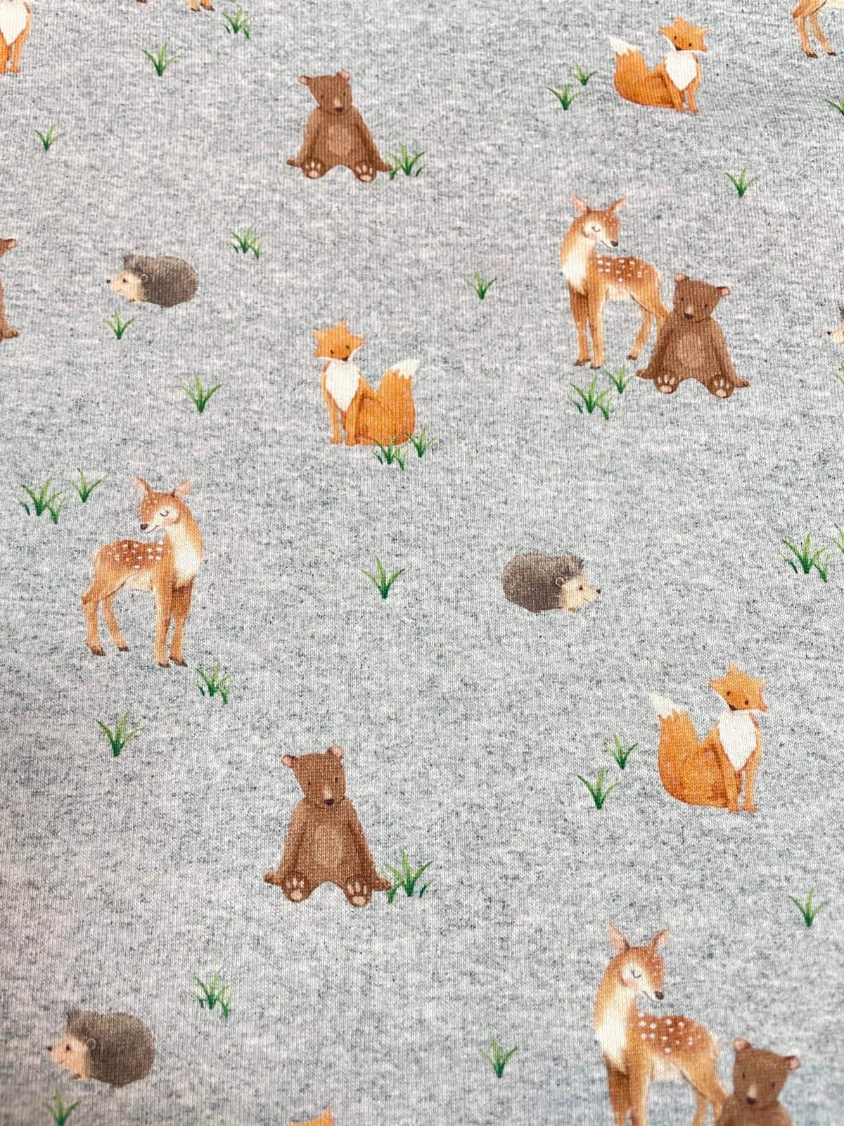 Alpenfleece "Waldtiere auf Melange" grau 
