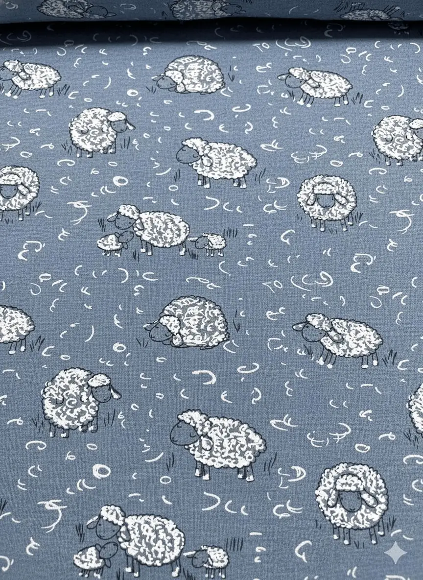 Alpenfleece blau/grau mit Schafen Alpenfleece blau/grau mit Schafen